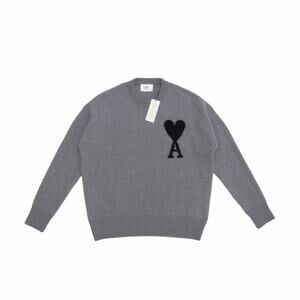 590$ NEW Ami Paris Men’s Ami de Coeur Merino Wool Crewneck Jumper Gray Sz: M